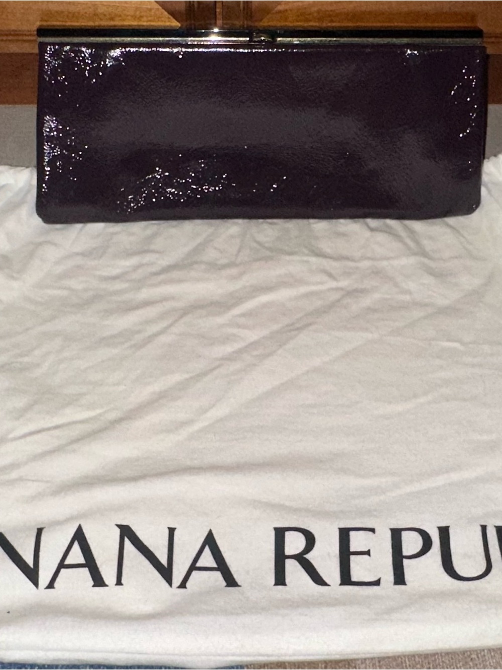 Banana Republic Purple Patent Leather Frame Clutch Evening Bag + Dust Bag